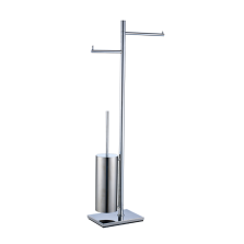 Towel rack with roll holder and round toilet brush holder