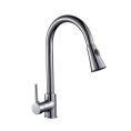 Single lever sink faucet, swivel spout, pull-out shower head