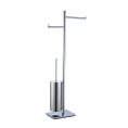 Towel rack with roll holder and round toilet brush holder